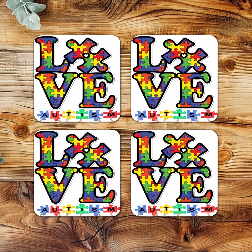 NIP HANDMADE Autism Set of 4 Ceramic Drink Coasters